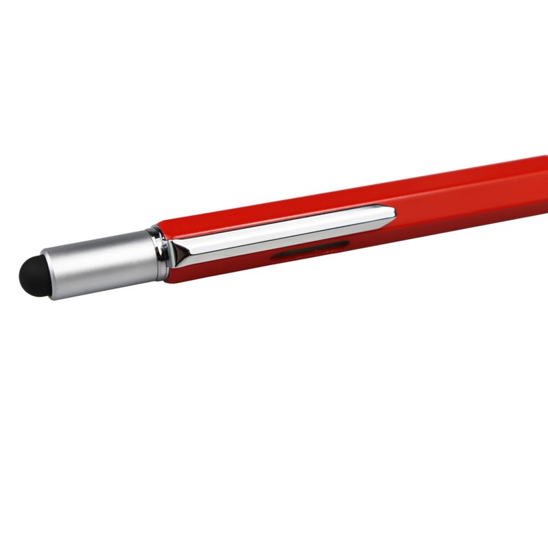 DUNBONG Metal Multi tool Pen 6-in-1 Stylus Pen - With Screwdriver, Ballpoint Pen Black ink, Stylus pen, Level and Ruler, 1-Count (Red) - Image 4